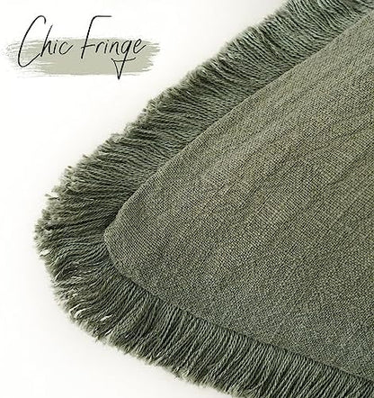 Foindtower Set of 2 Decorative Linen Fringe Throw Pillow Covers Cozy Boho Farmhouse Cushion Cover with Tassels Soft Accent Pillowcase for Couch Sofa Bed Living Room Home Decor,18×18 Inch,Olive Green