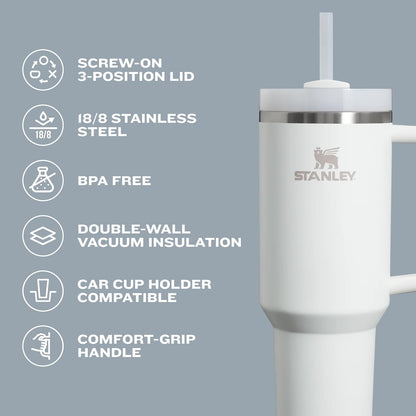 STANLEY Quencher H2.0 Tumbler with Handle and Straw 30 oz | Flowstate 3-Position Lid | Cup Holder Compatible for Travel | Insulated Stainless Steel Cup | BPA-Free | Frost
