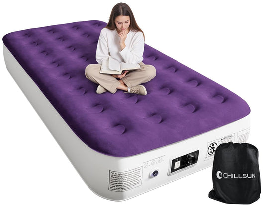 CHILLSUN Twin Air Mattress with Built-in Pump-2 Mins Quick Inflate/Deflate Double Height Blow Up Mattress for Camping,Home & Portable Travel - Adjustable Inflatable Mattresses,Durable Waterproof