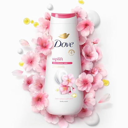 Dove Body Wash 4 Count for 24hr Lotion-Soft Skin Uplift Sakura Blossom and Yuzu Moisturizing Skin Cleanser with No Sulfates No Parabens