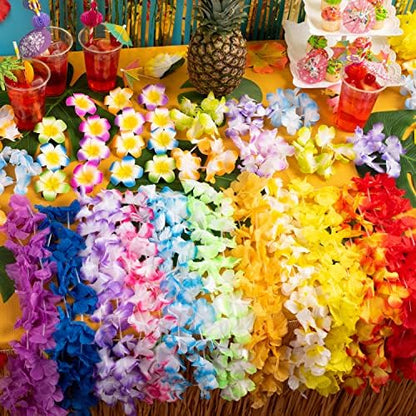 Joyin Toy 60 Counts Hawaiian Leis Bulk, Tropical Flower Lei Hawaiian Lei Beach Hawaii Luau Party Favors Decoration Birthday Party Supplies