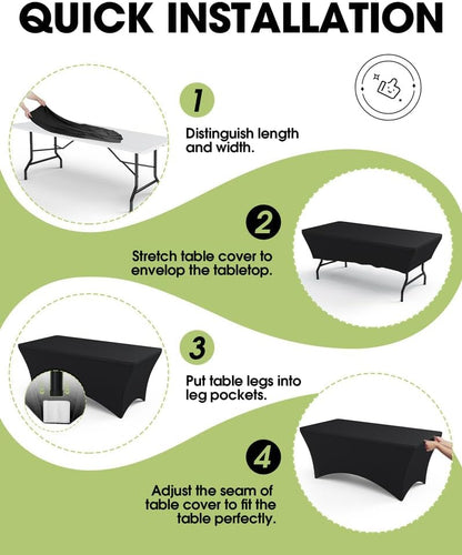 Pureegg Spandex Tablecloth 6ft - 2 Pack, Fitted and Tight Cloth for Rectangle Table, Wrinkle-Free and Stretch Table Cover for Party, Wedding, Banquet and Birthday, Black