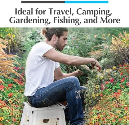 Handy Laundry Folding Lightweight Step Stool - Sturdy Enough to Support Adults and Safe Enough for Kids - Opens Easy with One Flip - Great for Kitchen, Bathroom or Bedroom (White - 13 inch)