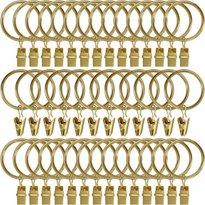40 Pack Metal Curtain Rings with Clips, Drapery Clips Hooks, Decorative Curtain Rod Clips 1.5 in Interior Diameter, Gold
