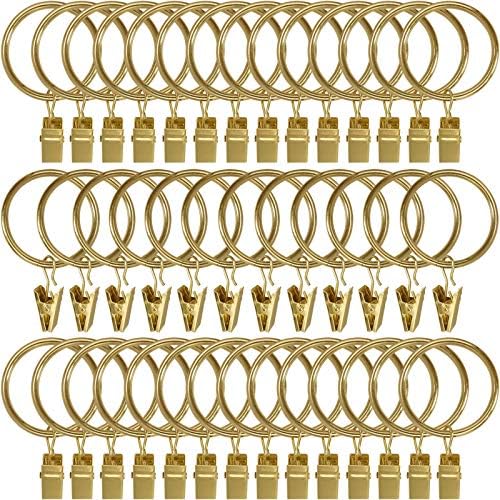 40 Pack Metal Curtain Rings with Clips, Drapery Clips Hooks, Decorative Curtain Rod Clips 1.5 in Interior Diameter, Gold