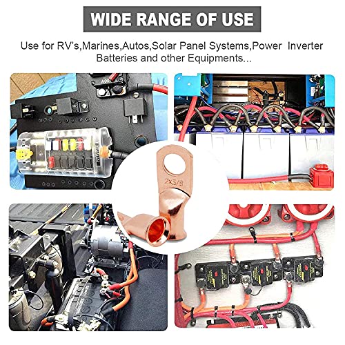 TKDMR 20pcs 1/0 AWG-3/8 Battery Lugs,Heavy Duty Wire Lugs,Ring Terminals,Battery Cable Ends,0 Guage terminals,Battery Terminal Connectors with 20pcs 3:1 Heat Shrink Tubing