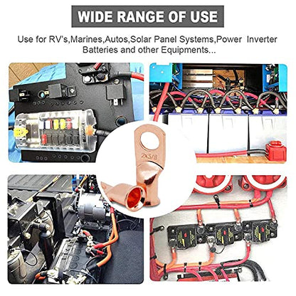 TKDMR 20pcs 2/0 AWG-3/8 Battery Lugs,Heavy Duty Wire Lugs,Ring Terminals,Battery Cable Ends,00 Guage terminals,Battery Terminal Connectors with 20pcs 3:1 Heat Shrink Tubing