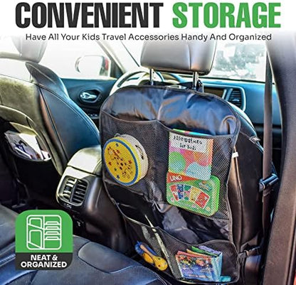 lebogner Back Seat Cover for Kids + 4 Pocket Storage Organizer, 2 Pack X-Large Waterproof Kick Mats Backseat Protector, Car Seat Back Protectors for Vehicles to Protect from Dirt, Mud & Scratches