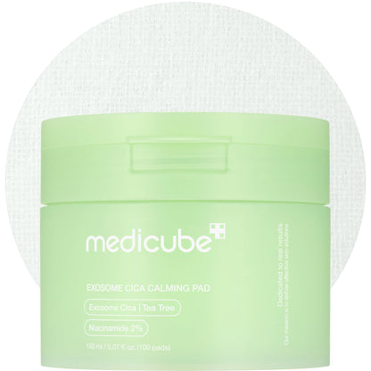 medicube Exosome CICA Tea Tree Calming Toner Pads for Sensitive Skin with Centella Asiatica Help Reduce Redness & breakouts. Low-irritating & Hydrating Daily Care, Korean Skincare, Vegan (100 Pads)