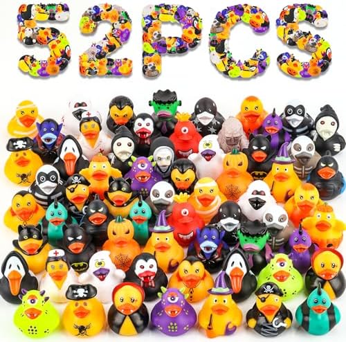 DMSKY 52 Pcs Halloween Rubber Ducks in Bulk, Ducks for Jeeps for Halloween Party Favors, Halloween Basket Stuffers, Gift Exchange, Treat Supplies Goodie Bag Fillers
