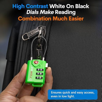 TSA Approved Cable Luggage Locks, Re-settable Combination with Alloy Body (Green 4 Locks)