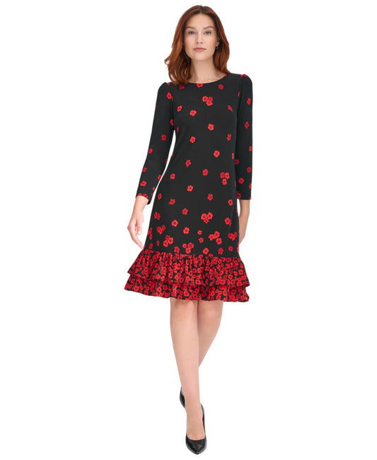 Tommy Hilfiger Womens Jersey Stretch 3/4 Sleeve, Black/Scarlet, 10