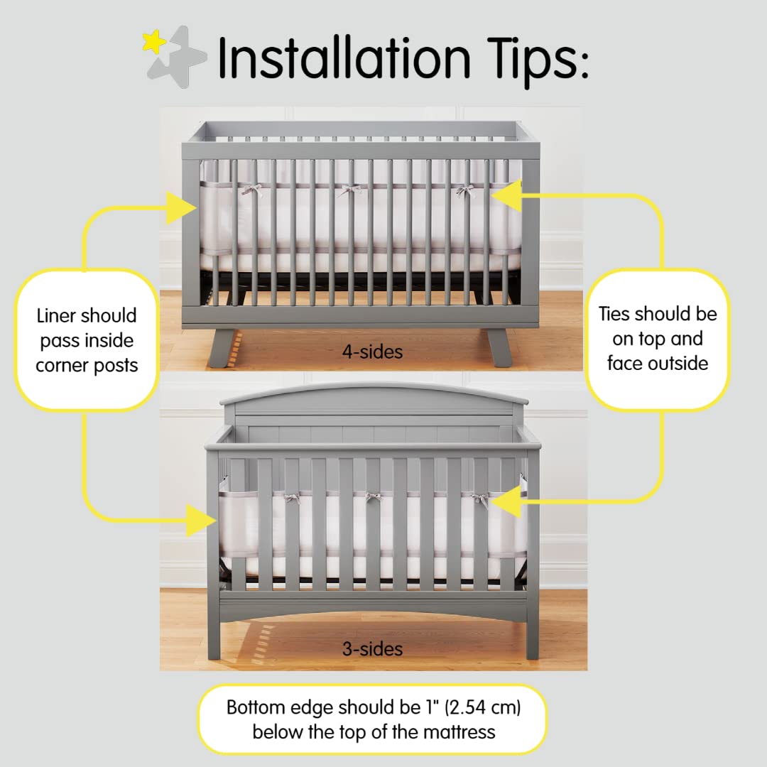 BreathableBaby Breathable Mesh Liner for Full-Size Cribs, Classic 3mm Mesh, White (Size 4FS Covers 3 or 4 Sides)