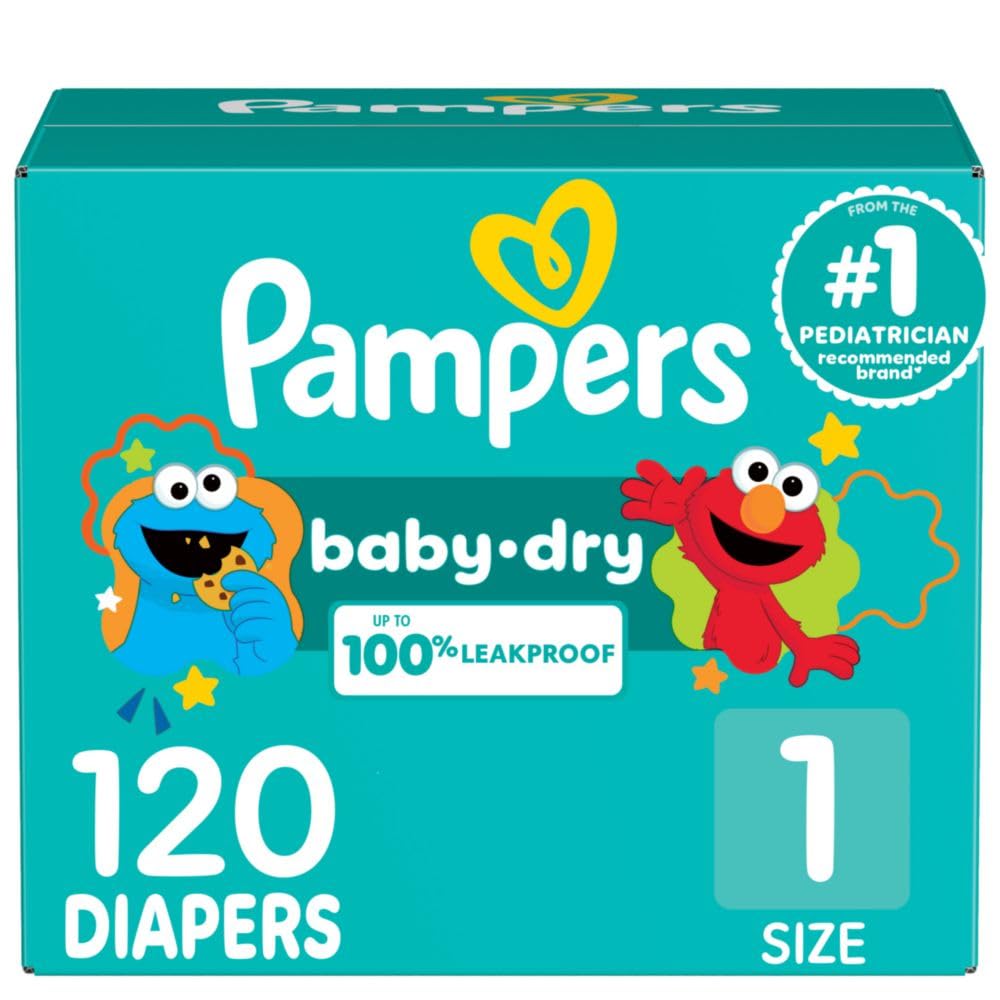 Pampers Diapers - Baby Dry - Size 1, 120 Count, Absorbent Disposable Infant Diaper (Packaging May Vary)