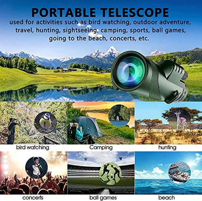 Monocular-Telescope 80x100 High Definition for Adults High Powered with Smartphone Adapter Telescope Hunting Wildlife Bird Watching Travel Camping Hiking-Green-1