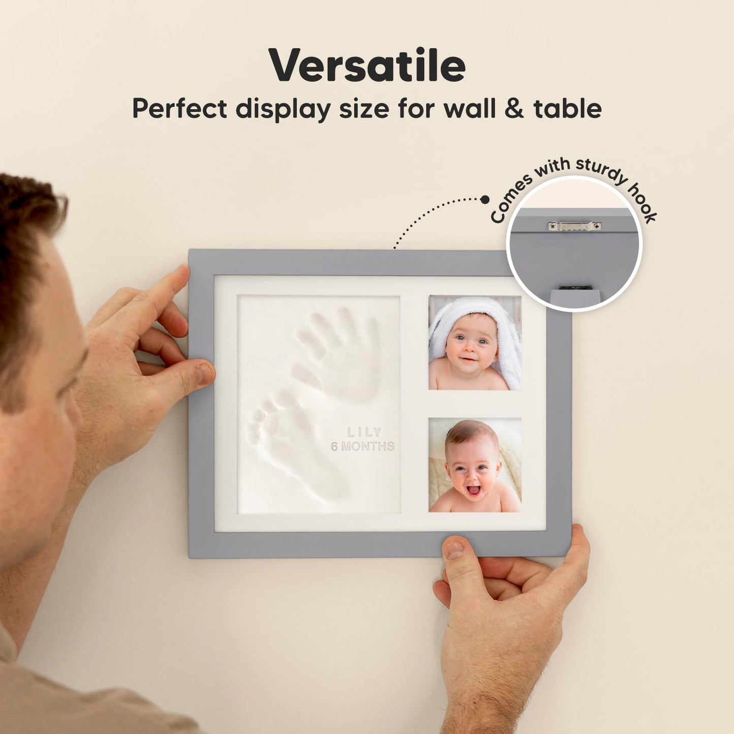 Baby Hand and Footprint Kit - Quick Dry Clay Baby Footprint Kit, Newborn Keepsake, Nursery Picture Frame for Boys, Girls, Personalized Gifts for Shower & Registry,New Mom Gift(Cloud Gray)