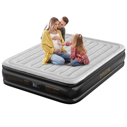 DIVON Air Mattress Queen with Built in Pump,Blow Up Mattress with Wave Pattern in 3 Mins,15’’High Quick Inflatable Mattress Queen,Air Bed for Home&Camping,660lbs
