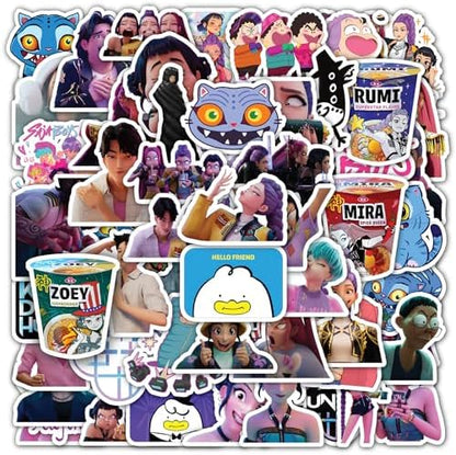 60PCS Pop Demon Hunters Sticker Sheets – Korean Idol Movie, 3D Anime, Huntrx, Saja Boys, Jinwoo, Rumi, Tiger, Zoeystery, Miromabby – Waterproof for Bottle, Phone, Party Decor, Scrapbook