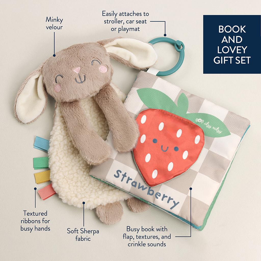 Itzy Ritzy Bunny Lovey & Crinkle Book Gift Set - Learn & Snuggle Gift Set Includes Soft Sherpa Bunny Lovey & Soft Book with Flap, Textures & Crinkle Sounds (Bunny)