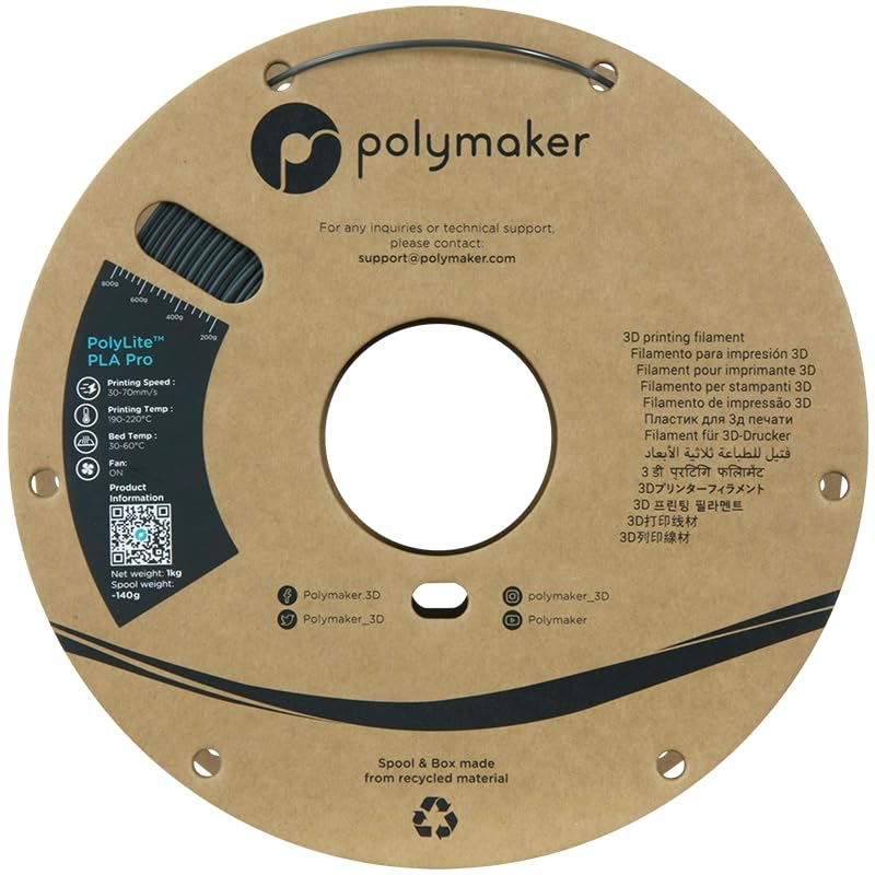 Polymaker PLA PRO Filament 1.75mm 1kg, Tough & High Rigidity Dark Grey 3D Printing Filament, PolyLite PLA PRO 3D Printer Filament 1.75mm, Print with Most 3D Printers