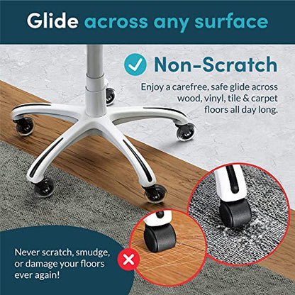 Lifelong Original Office Chair Wheels (As Seen On CNN) Replacement Rubber Chair Casters for Hardwood Floors and Carpet, Set of 5, Heavy Duty Casters for Chairs to Replace Office Chair Mats - Fits 98%