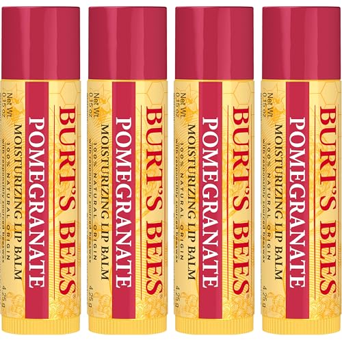 Burt's Bees Back to School Gift Ideas, Lip Balm - Pomegranate, Lip Moisturizer With Responsibly Sourced Beeswax, Tint-Free, Natural Origin Conditioning Treatment, 4 Tubes, 0.15 oz.