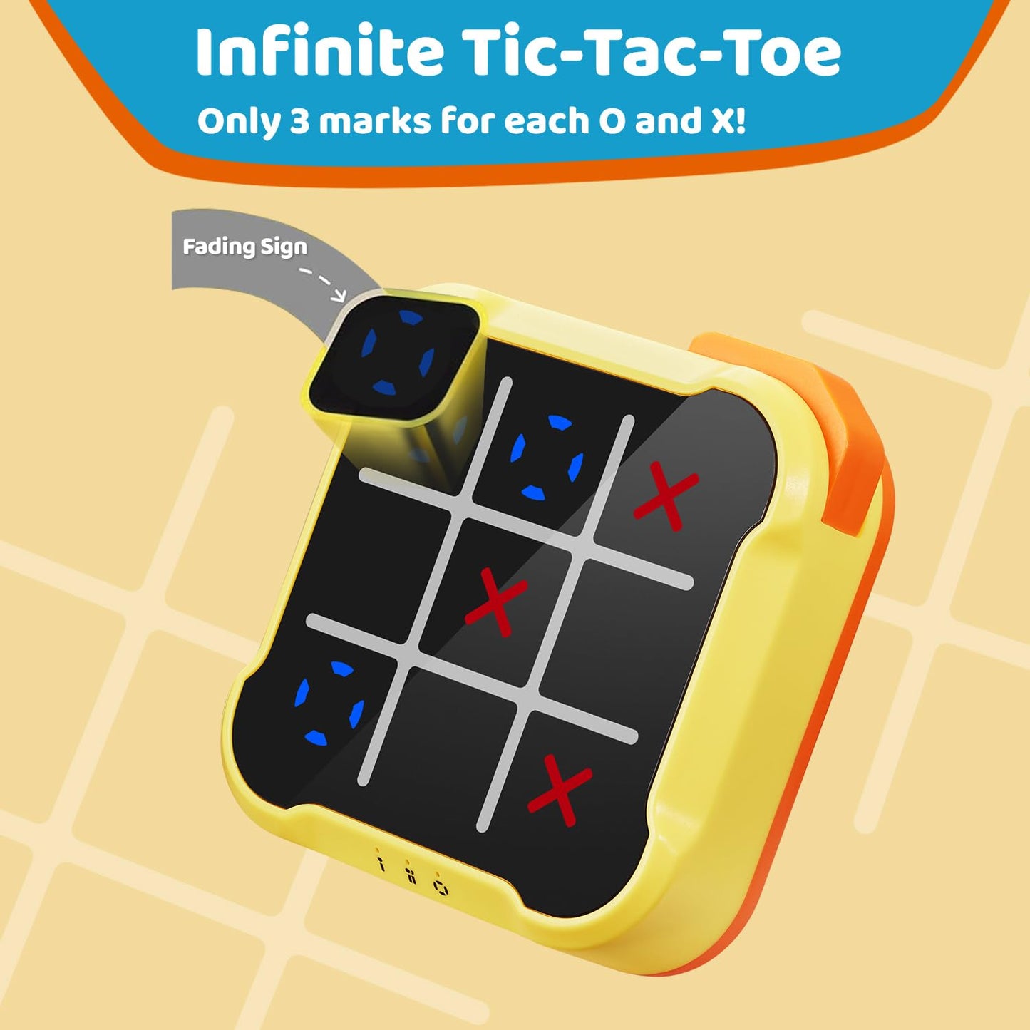 Handheld Electronic Tic Tac Toe Bolt Game, 4-in-1 Puzzle Game Console Brain and Memory Games - Ideal Birthday for Kids and Adults, Yellow