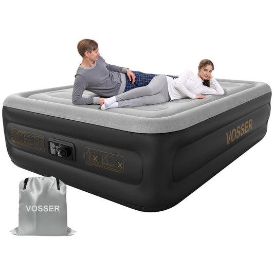 Air Mattress Full with Built in Pump,20'' Inflatable Mattress 2 Mins Self-Inflation/Deflation,Thicker Blow up Mattress Leak-Proof,Flocked Top Air Bed with Storage Bag for Home, Camping & Guests