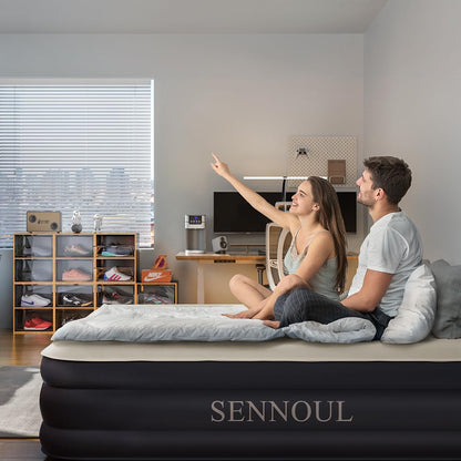SENNOUL Air Mattress Queen with Built in Pump - 2 Mins Quick Self Inflatable,16"/650lbs Max Blow Up Bed, All Night Stability No Lost Air，No Peculiar Smell for Camping,Home,Guests & Portable Travel