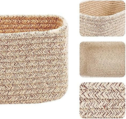 Small Storage Baskets for Organizing | Closet Organizer Bins | Shelf Toy Basket | Woven Rope Baskets | Cube Decorative Box | Shallow Basket | 11.5x7.5x4.7” | 3 Packs Mixed Brown