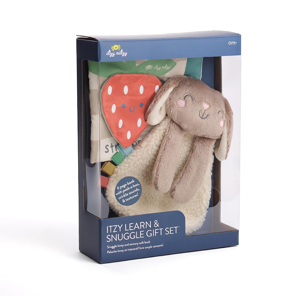 Itzy Ritzy Bunny Lovey & Crinkle Book Gift Set - Learn & Snuggle Gift Set Includes Soft Sherpa Bunny Lovey & Soft Book with Flap, Textures & Crinkle Sounds (Bunny)