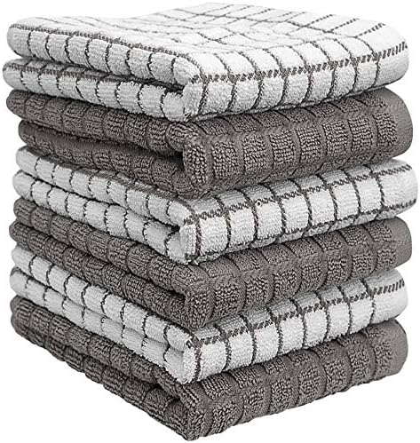 Bumble Kitchen Towels | 100% Cotton Dish Towels with Hanging Loop | 16"x 28" | 380GSM | Absorbent Kitchen Towel Set | 6 Pack, Gray