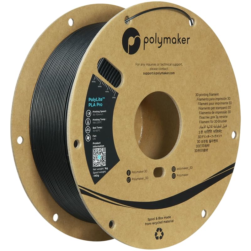 Polymaker PLA PRO Filament 1.75mm 1kg, Tough & High Rigidity Metallic Black 3D Printing Filament, PolyLite PLA PRO 3D Printer Filament 1.75mm, Print with Most 3D Printers