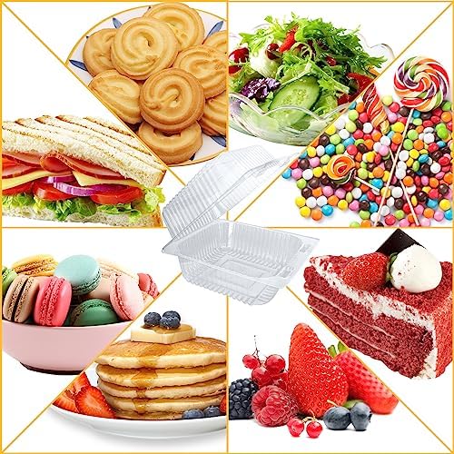200 Pcs Clear Plastic Take out Containers,Disposable Fancy Hinged Top Square Clamshell Food Boxes,Cake Slice Containers Clamshell Takeout Tray with Clear Lids,5.3x4.7x2.8 Inch