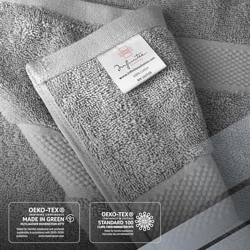 Infinitee Xclusives Luxury 100% Ring-Spun Cotton Bath Towels Set of 4 (27x54 inches) – Soft, Absorbent & Quick-Drying Towels for Bathroom, Gym, Spa & Hotel Use (Charming Grey, Bath Towels)