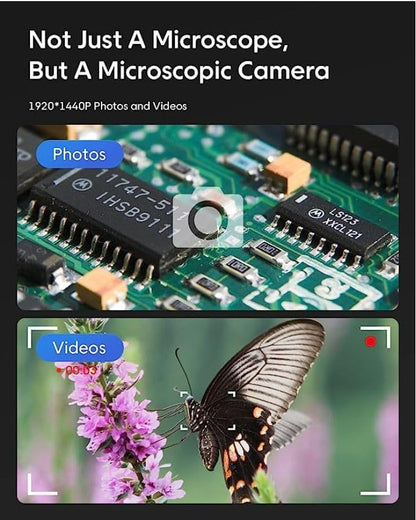 USB Digital Microscope, 50x-1600x Magnification Handheld, 1440P HD 8 LED Lights, Portable Pocket, Compatible with iOS and Android Devices, 2MP Magnifier Microscopes Camera (321P with Stand)