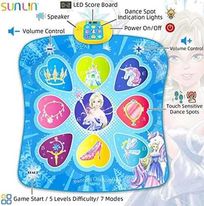 SUNLIN Dance Mat, Gifts Toys for Girls 3 4 5 6 7 8 Years Old, Frozen Theme Toys, Dance Pad with 7 Game Modes, 5 Challenge Levels, 9 Built-in Music, Birthday Gifts for Kids Ages 3-12