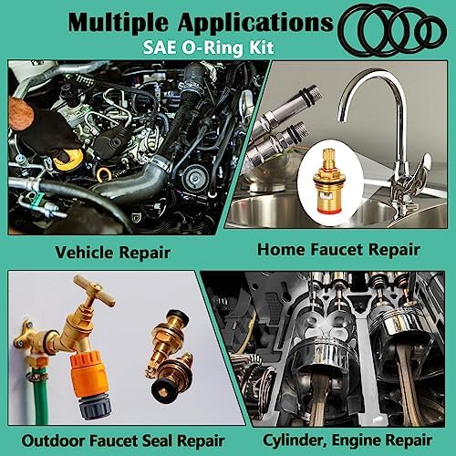 32 Size SAE O Ring Assortment Kit 1086 Pcs Standard Buna-N Rubber O'ring Set with 4 Pick & Hook for Automotive Hydraulic Faucet Plumbing Sealing Repair ID:1/8-2 Inch