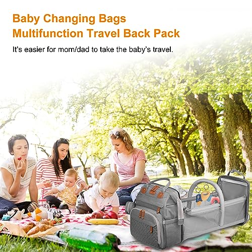 Baby Diaper Bags with Changing Station, Waterproof Diaper Bag Backpack for Moms Dads with USB Charging Port, Baby Shower Gifts, Large Capacity diaper backpack, Grey