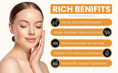 Grass Fed Beef Tallow & Goat Milk Body Lotion for Sensitive Skin, Organic Tallow Lotion - Soothes Dry Patches, Goat Milk Moisturizer - Handmade Tallow Body Lotion (Lavender Vanilla, 12 Oz)