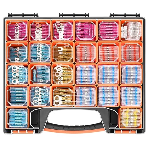 TICONN 1250Pcs Heat Shrink Wire Connectors, Waterproof Automotive Marine Electrical Terminals Kit, Crimp Connector Assortment, Ring Fork Spade Butt Splices