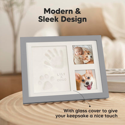 Baby Hand and Footprint Kit - Quick Dry Clay Baby Footprint Kit, Newborn Keepsake, Nursery Picture Frame for Boys, Girls, Personalized Gifts for Shower & Registry,New Mom Gift(Cloud Gray)