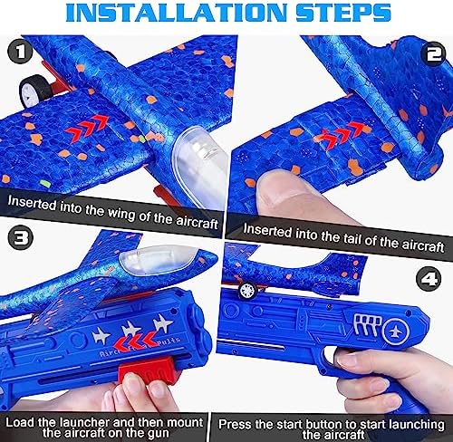 6 Pack Airplane Launcher Toys, 2 Flight Modes LED Foam Glider Catapult Plane, Outdoor Flying Toy for Kids, Birthday Gifts for Boy Girl 4 5 6 7 8 9 10 11 12 Year Old, B-Day Party Supplies
