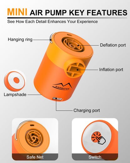 Portable Pool Inflatable Air Pump - 5kPa Upgrade Electric Camping Travel Vacuum Mini Inflator Pump for Inflatables - Battery Mattress Bed Small Float Pump - Tiny Rechargeable Pumps for Storage Bags