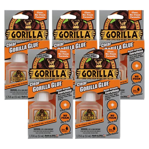Gorilla Clear Glue, 1.75 Ounce Bottle (Pack of 5) - Crystal Clear, All Purpose, and Water Resistant