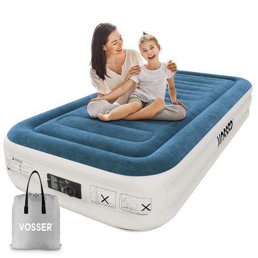 VOSSER Twin Air Mattress with Built-in Pump,Fast & Easy Inflation/Deflation Inflatable Mattress, Foldable Blow Up Mattress with Storage Bag, Inflatable Bed for Home, Camping & Guests