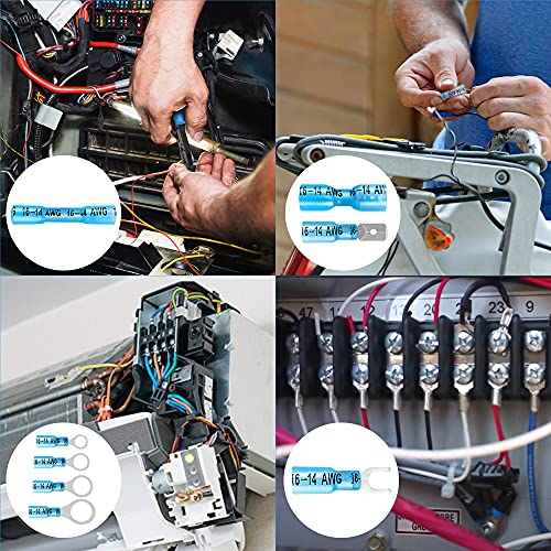 Kuject 320PCS Heat Shrink Wire Connectors Kit, Electrical Waterproof Crimp Butt Terminals, Insulated Spade Connectors for Automotive Marine Boat Truck, Include Rings Forks Spade Butt Splices
