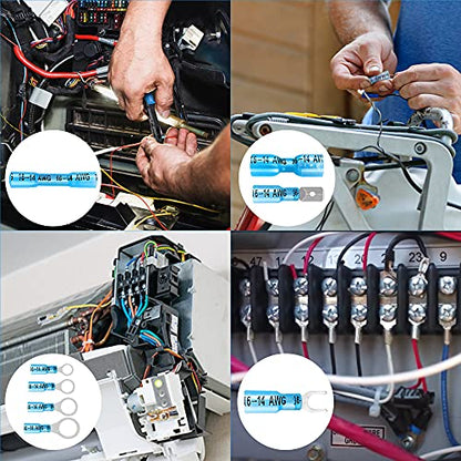 Kuject 840PCS Heat Shrink Wire Connectors Kit, Electrical Waterproof Crimp Butt Terminals, Insulated Spade Connectors for Automotive Marine Boat Truck, Include Rings Forks Spade Butt Splices