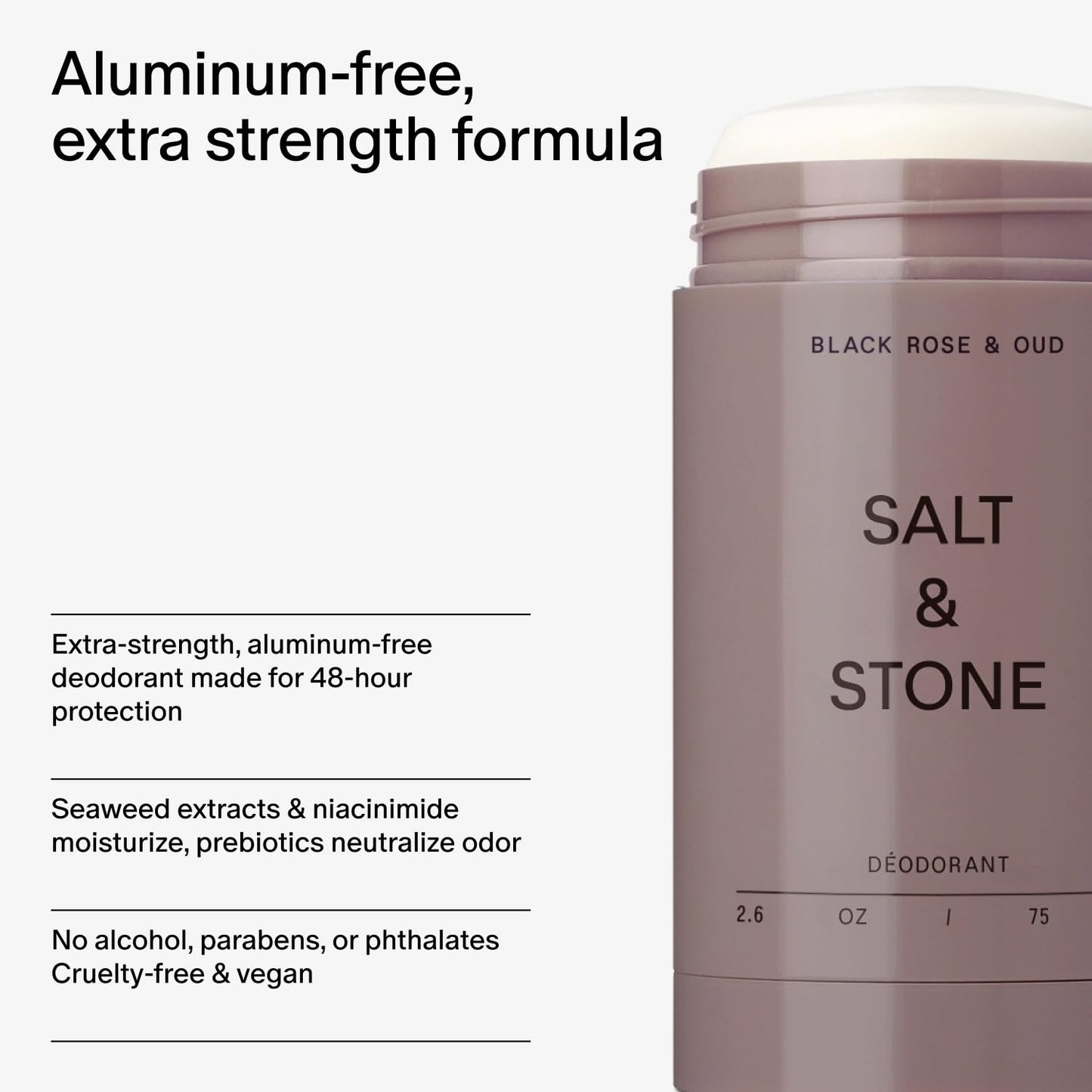 SALT & STONE Aluminum Free Deodorant | Extra Strength 48 Hour Protection for Women & Men | Made with Seaweed Extracts, Shea Butter & Prebiotics (Black Rose & Oud)