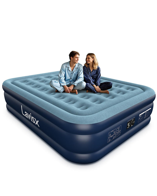 Lavisx Queen Air Mattress with Built in Pump 18" Blow Up Mattress Raised Air Bed, 3 Mins Quick Self Inflatable with Storage Bag for Guest and Home